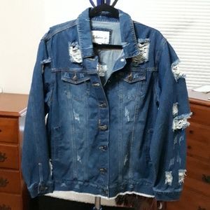 Distressed Denim Jacket 1X/2X